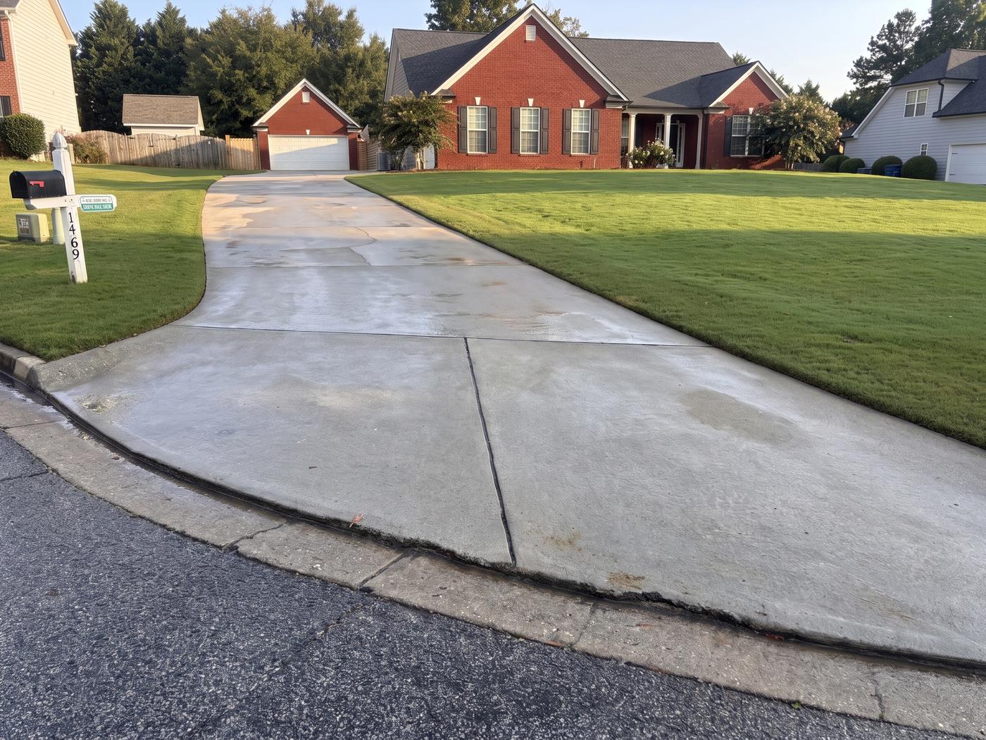 Concrete driveway in Loganville, GA before and after pressure washing, after